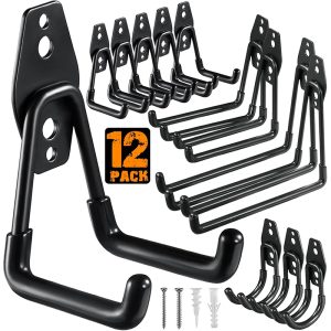 12 Heavy-Duty Garage Hooks, Steel Wall Mount Organizer with Anti-Slip Coating