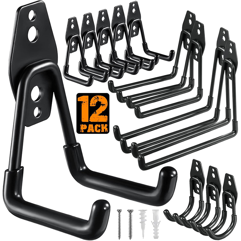 12 Heavy-Duty Garage Hooks, Steel Wall Mount Organizer with Anti-Slip Coating