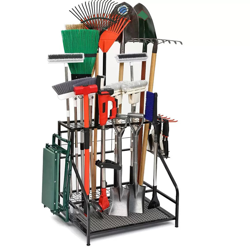 Multi-functional use of vertical agricultural tool storage and organization rack