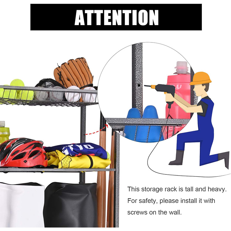 Sports equipment storage rack for golf gear organization and storage