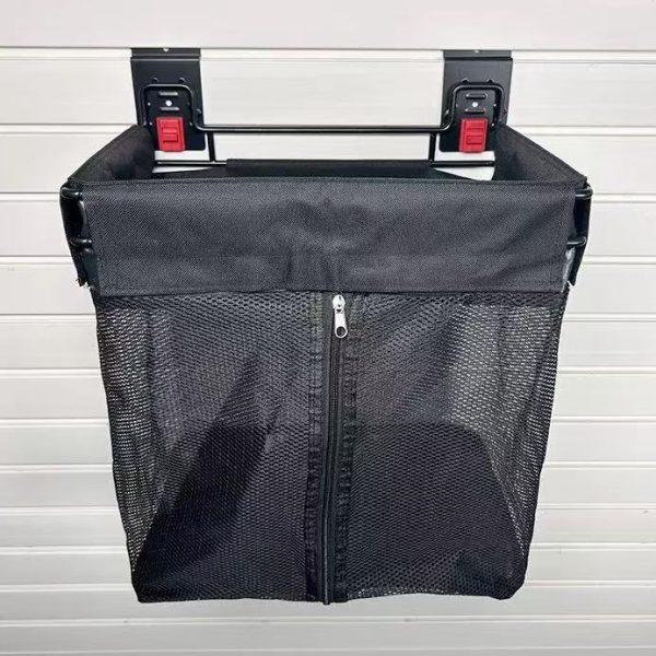Storage basket with fabric buckle for slatwall