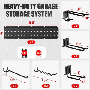 Heavy-duty adjustable hook for wall-mounted garage storage rack
