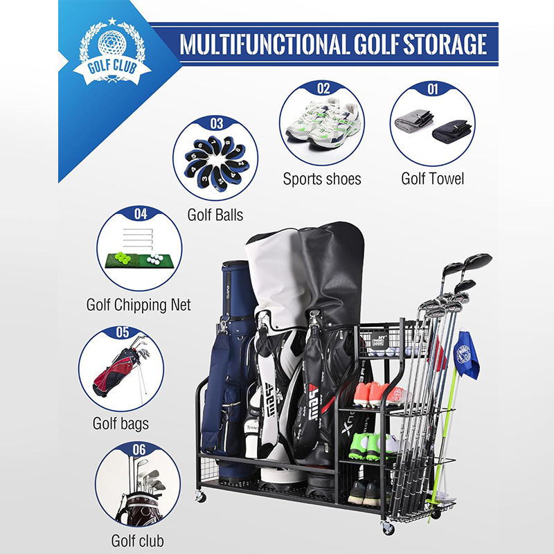 Tips for storing metal vertical golf club bags, shoes, and racks
