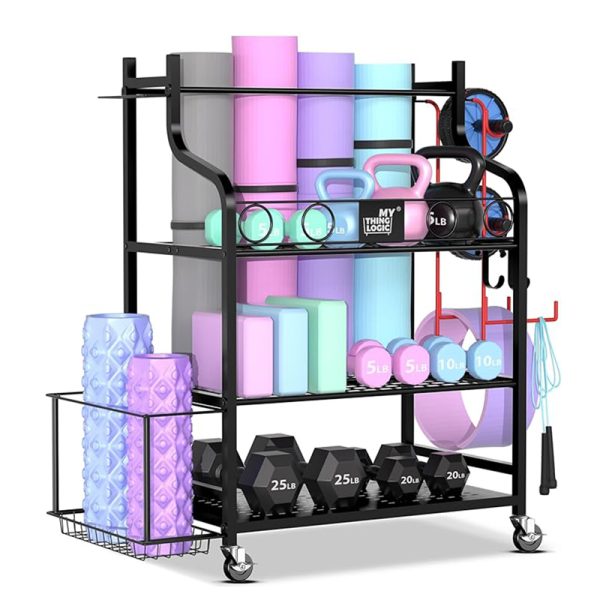 Tray for moving sports equipment such as yoga mats, basketballs, dumbbells