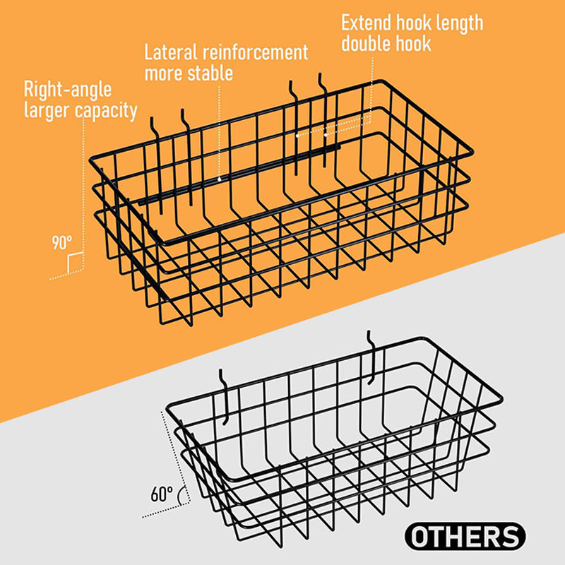 A mesh basket on a perforated board