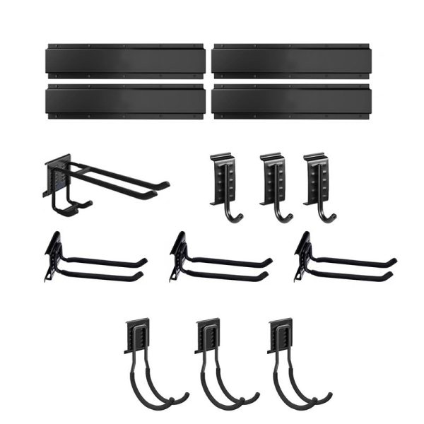 Wall-mounted tool storage rack, heavy-duty steel garden tool organizer shelf