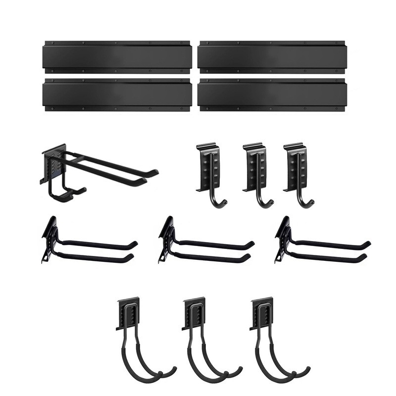Wall-mounted tool storage rack, heavy-duty steel garden tool organizer shelf