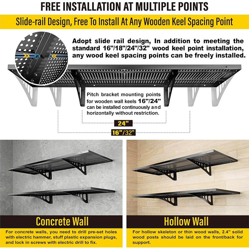 Single layer strong load-bearing adjustable wall shelves for warehouse