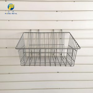 Heavy duty ironwork storage basket for garage plank wall tools