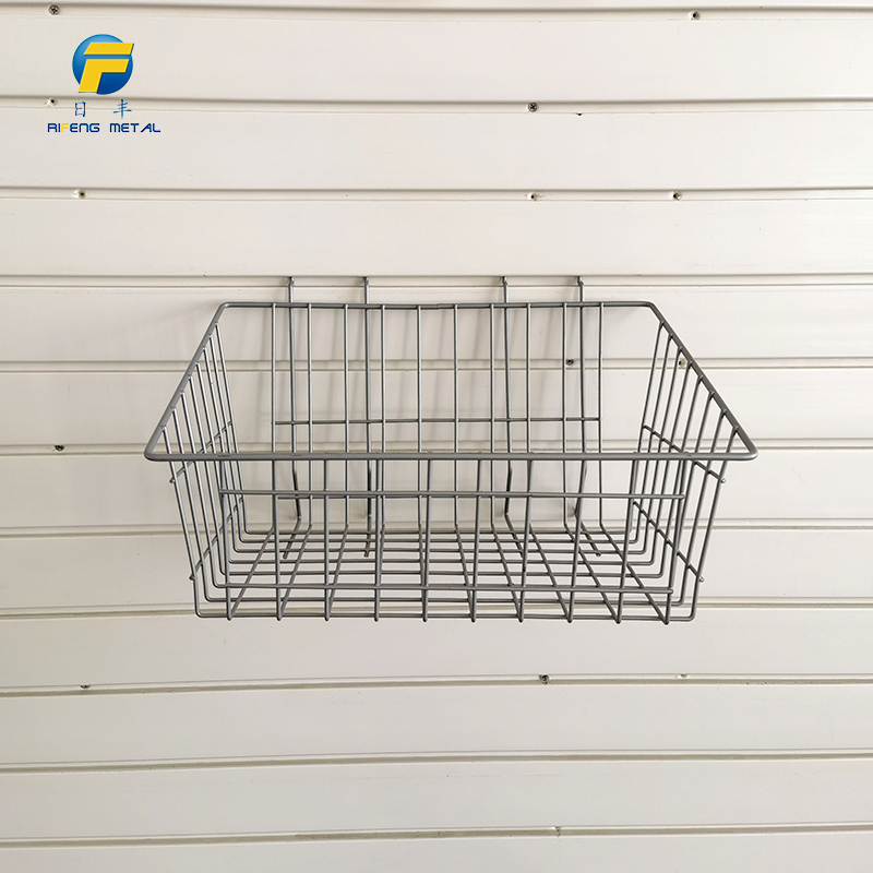 Heavy duty ironwork storage basket for garage plank wall tools