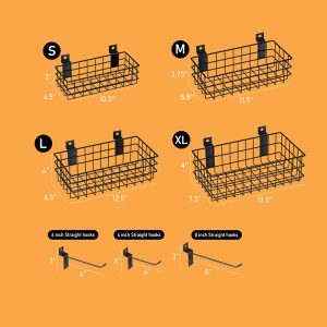 Slatwall hooks，garage organizing rack and metal slatwall baskets