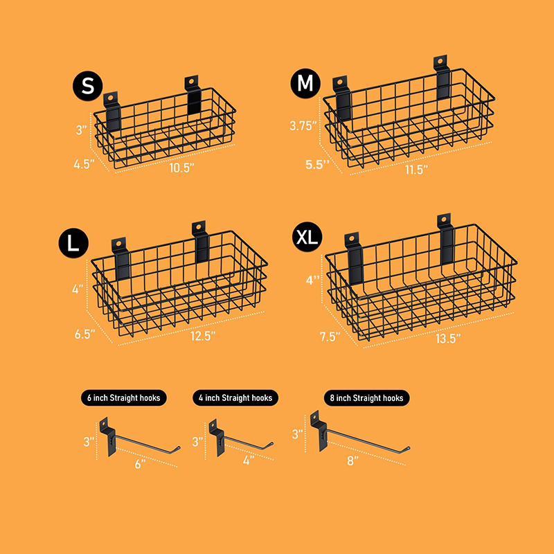 Slatwall hooks,garage organizing rack and metal slatwall baskets