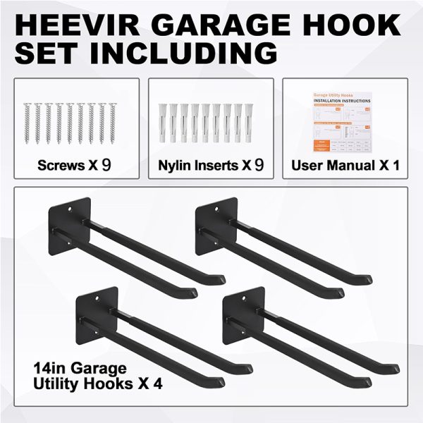 Heavy-duty garage wall bracket for hanging tires, chairs, ladders, garden tools