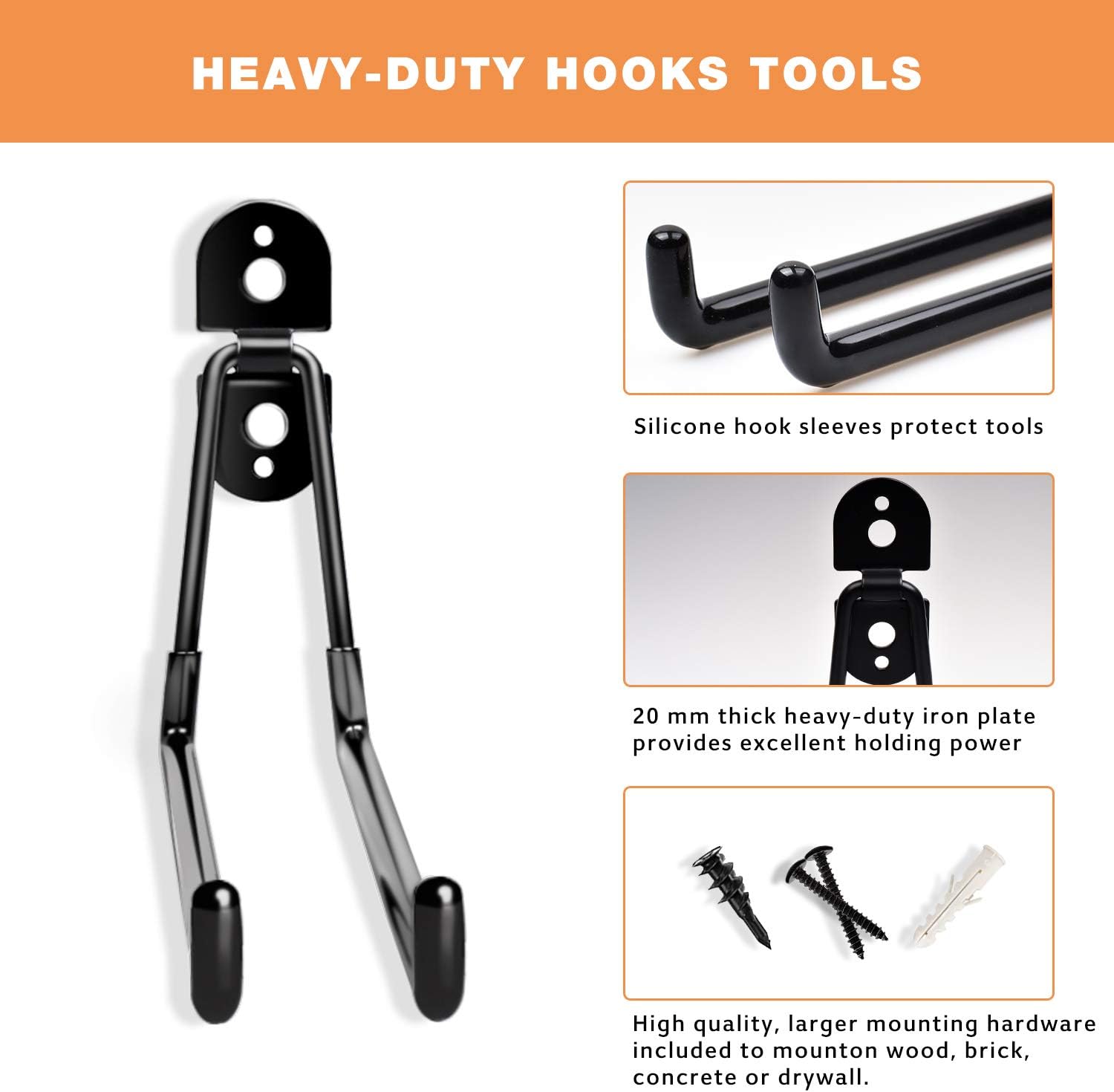 11 inch round head welding plate hook, 4 pack long hook garage organizer