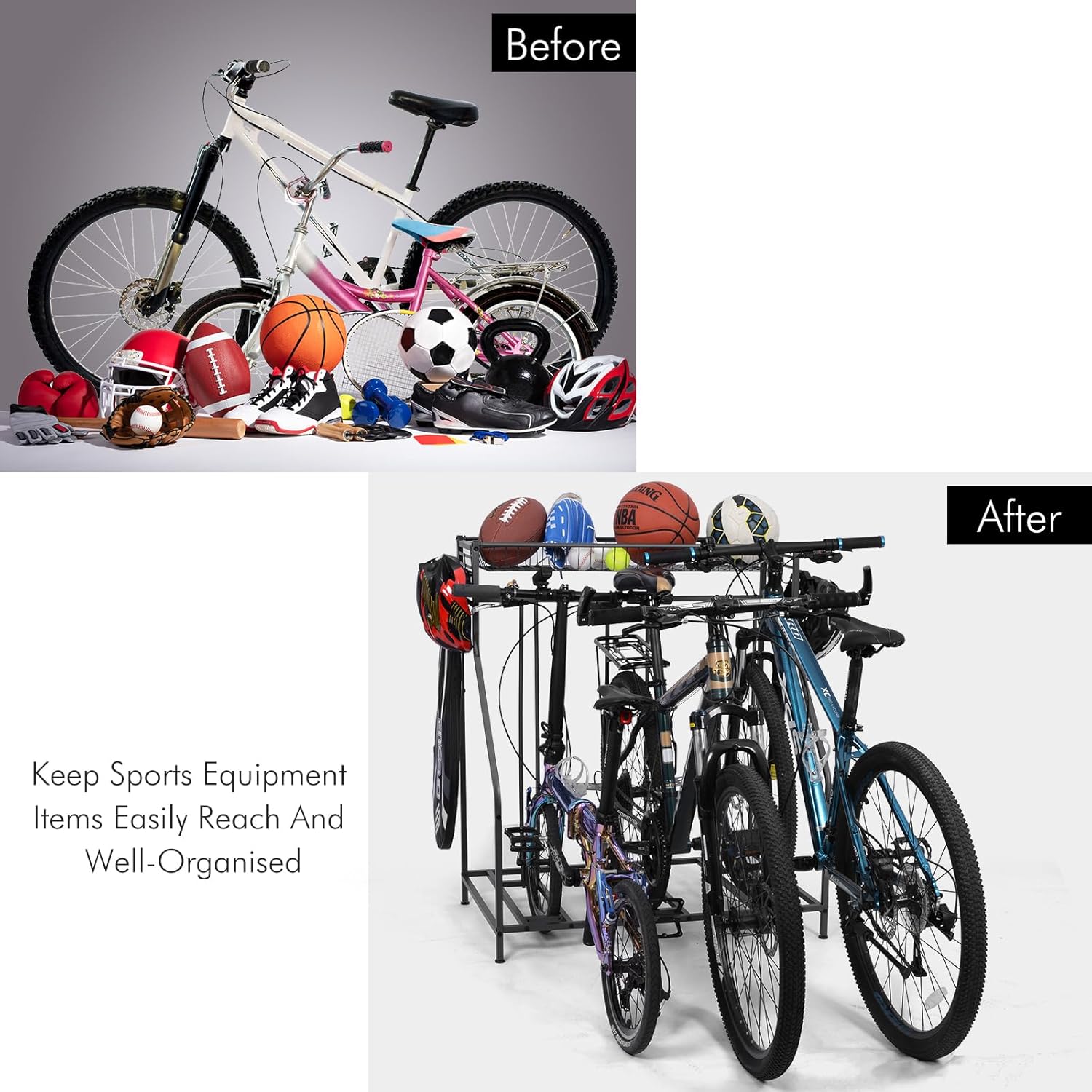 Garage storage rack bike parking rack, bicycle helmet and sports equipment storage rack