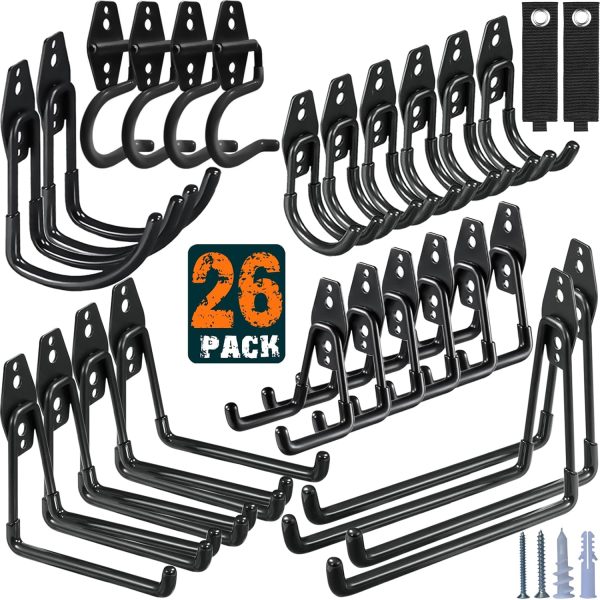 Heavy duty garage hook 26 pack, steel garage storage hook, wall tool rack for garage