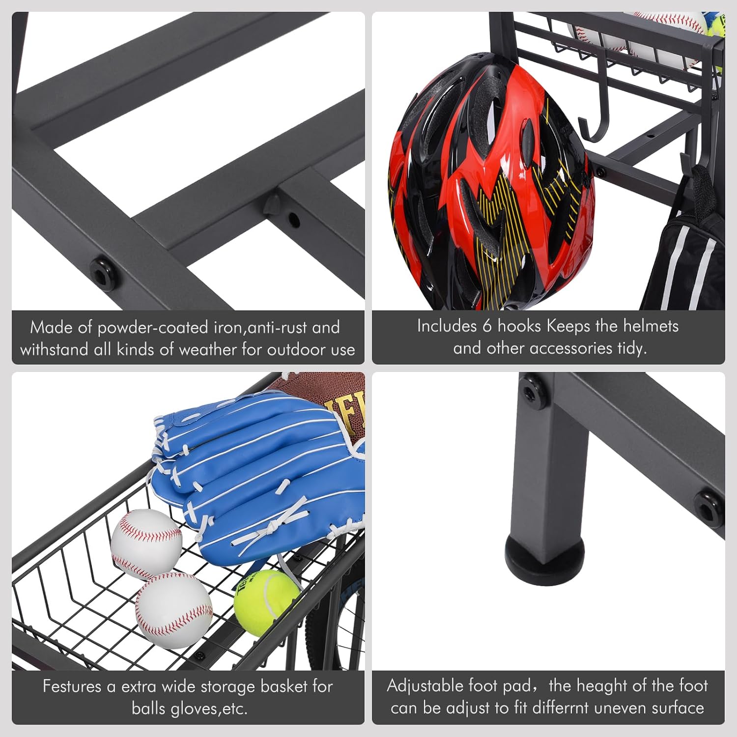 Garage storage rack bike parking rack, bicycle helmet and sports equipment storage rack