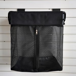 Storage basket with fabric buckle for slatwall