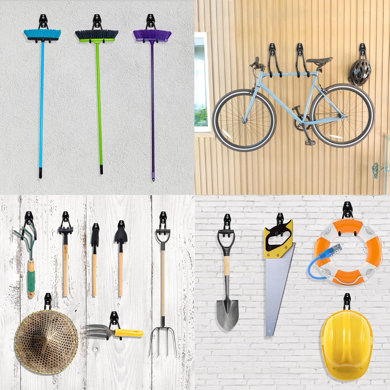 12 Heavy-Duty Garage Hooks, Steel Wall Mount Organizer with Anti-Slip Coating