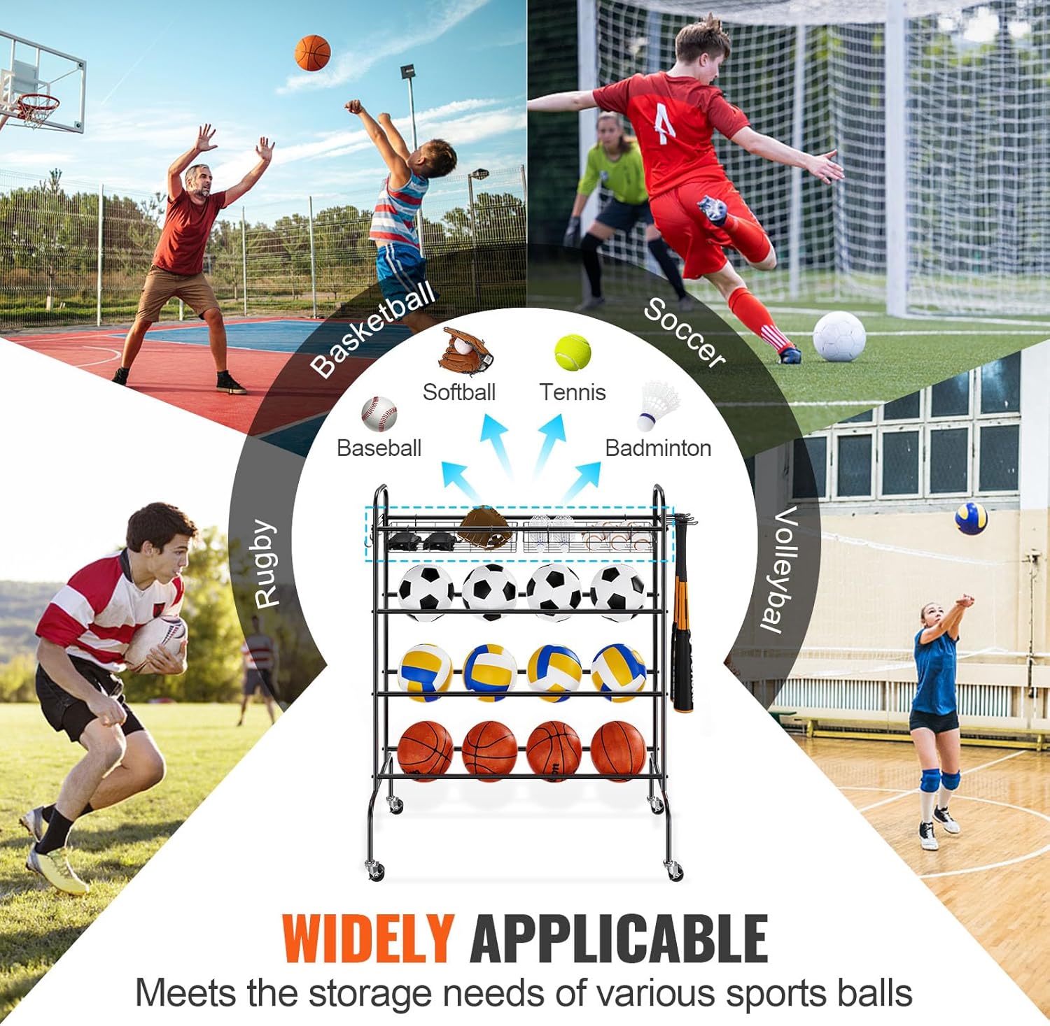 Mobile sports equipment ball storage rack suitable for school kindergarten training hall