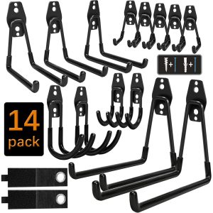 14PC Garage Storage Hooks, Wall Mount Hook with Anti-Slip Coating