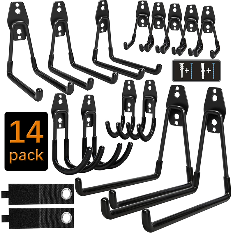 14PC Garage Storage Hooks, Wall Mount Hook with Anti-Slip Coating