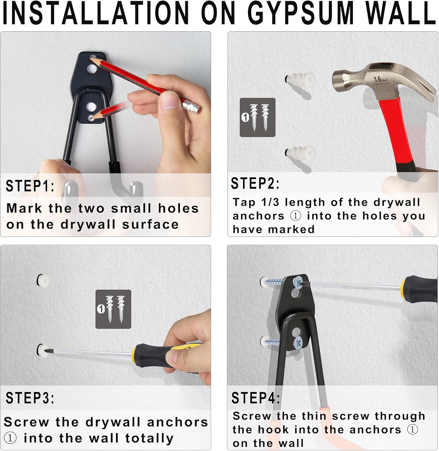 14PC Garage Storage Hooks, Wall Mount Hook with Anti-Slip Coating