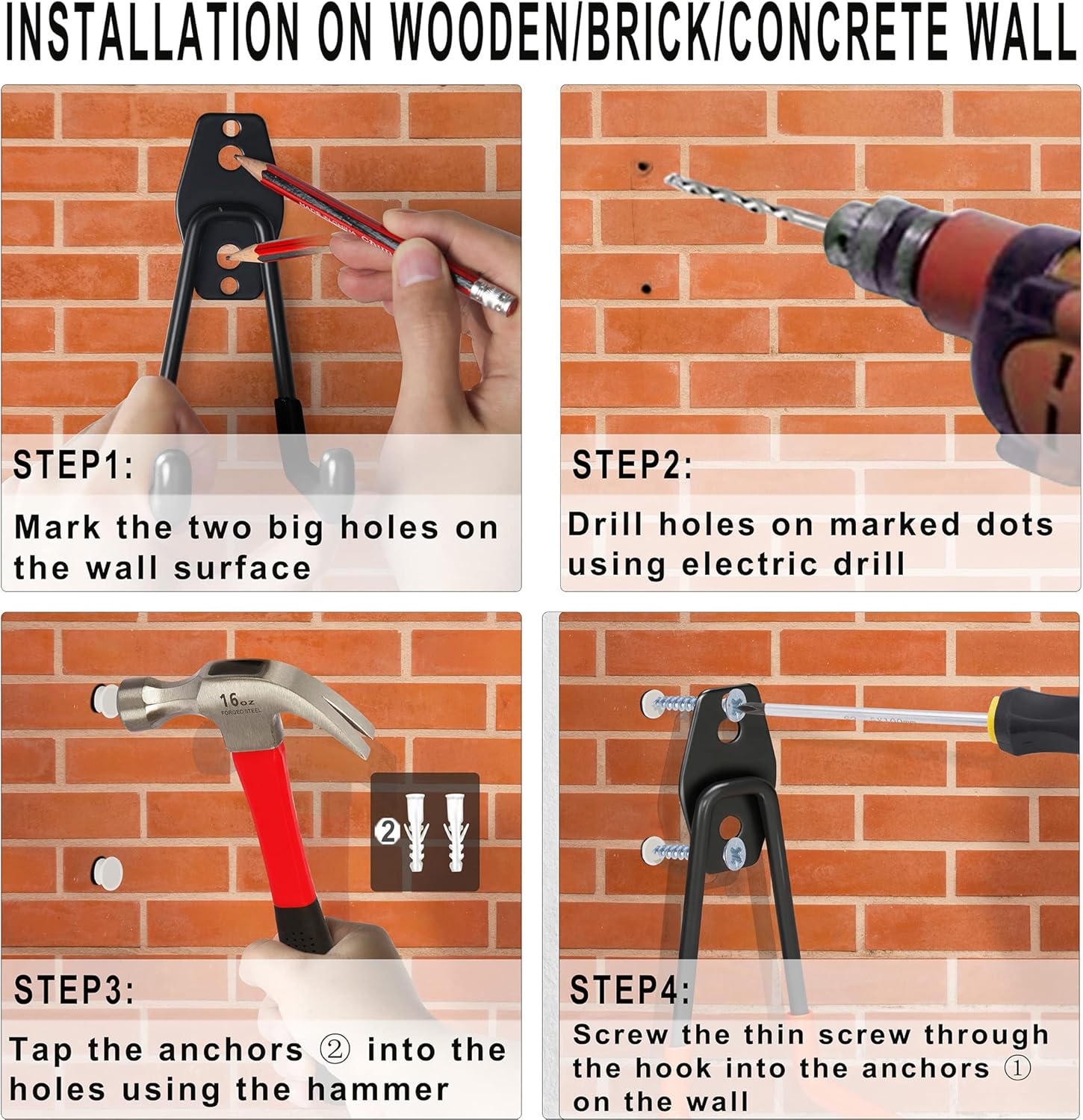 14PC Garage Storage Hooks, Wall Mount Hook with Anti-Slip Coating