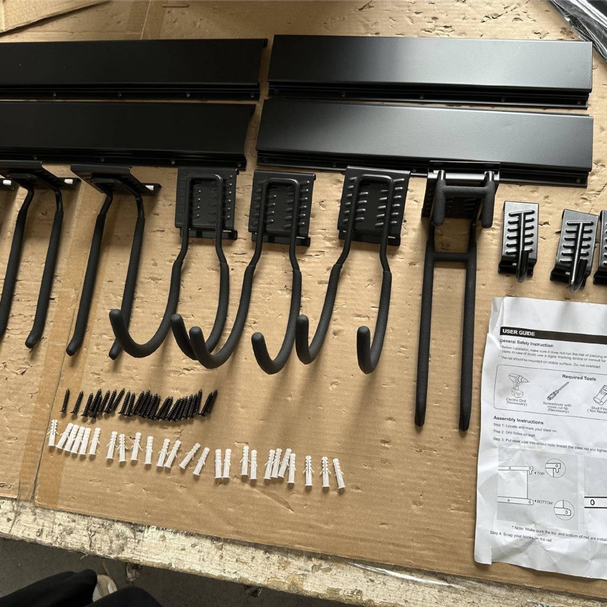Wall-mounted tool storage rack, heavy-duty steel garden tool organizer shelf