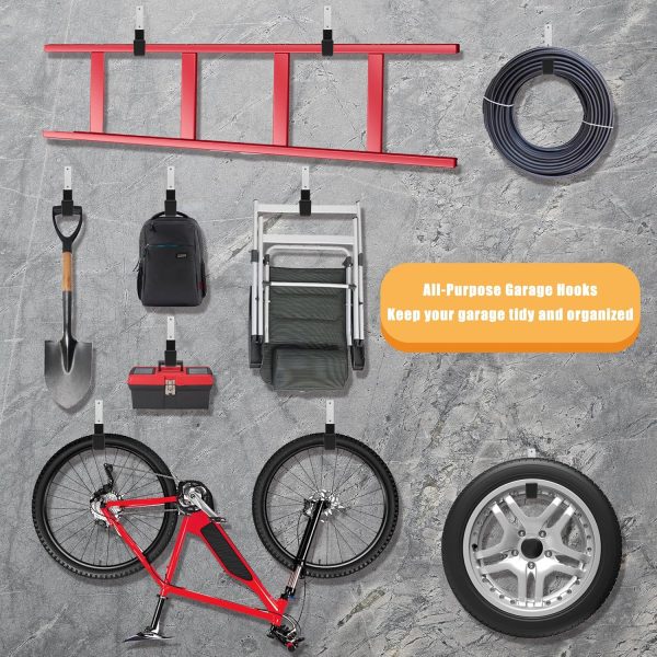 Heavy-duty hook organizer rack for wall-mounted flat steel on garage wall