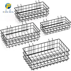A mesh basket on a perforated board