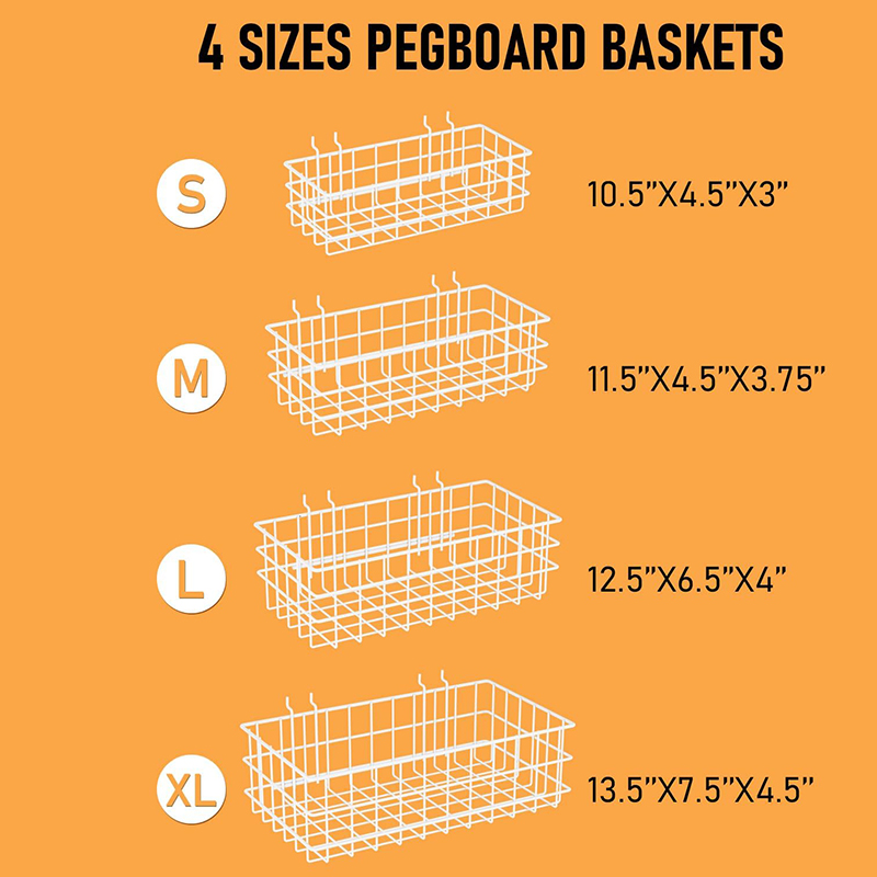 A mesh basket on a perforated board-size