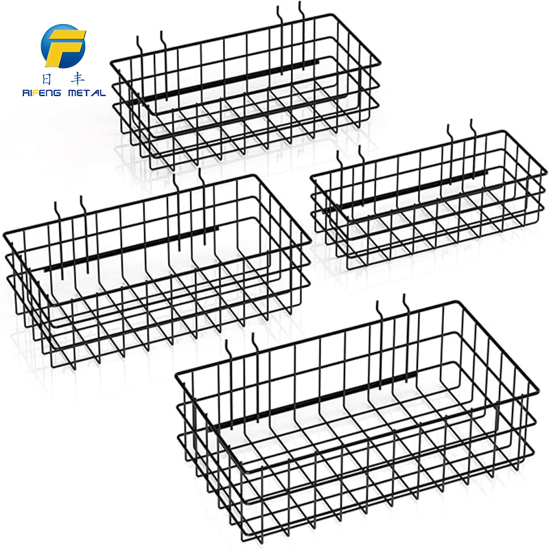 A mesh basket on a perforated board