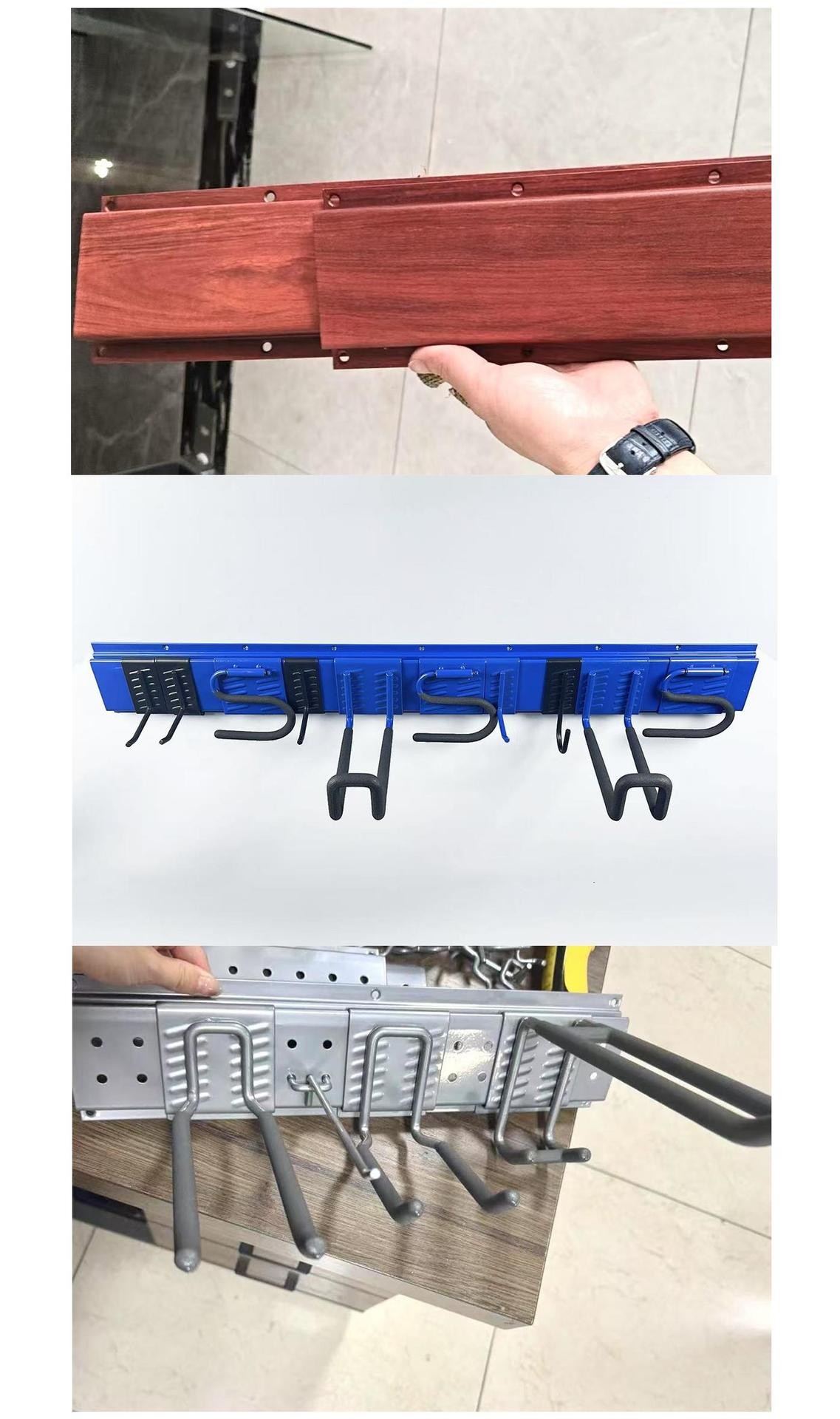 Wall-mounted tool storage rack, heavy-duty steel garden tool organizer shelf