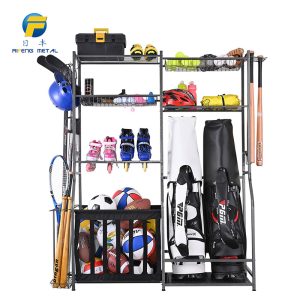 Sports equipment storage rack for golf gear organization and storage