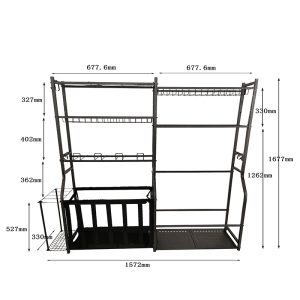Sports equipment storage rack for golf gear organization and storage