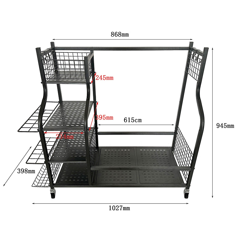 Golf bag storage rack with wheels, for garage organization