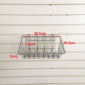 Heavy duty ironwork storage basket for garage plank wall tools