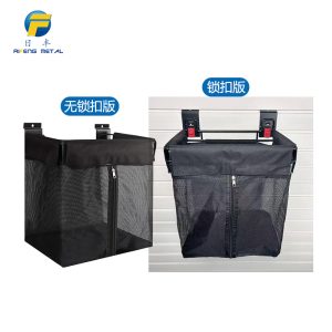 Storage basket with fabric buckle for slatwall