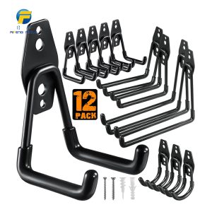 12 Heavy-Duty Garage Hooks, Steel Wall Mount Organizer with Anti-Slip Coating