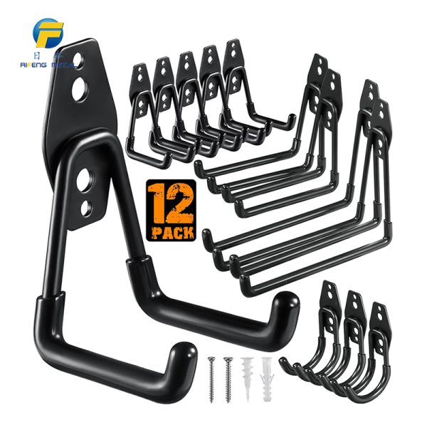 12 Heavy-Duty Garage Hooks, Steel Wall Mount Organizer with Anti-Slip Coating