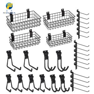 Slatwall hooks，garage organizing rack and metal slatwall baskets