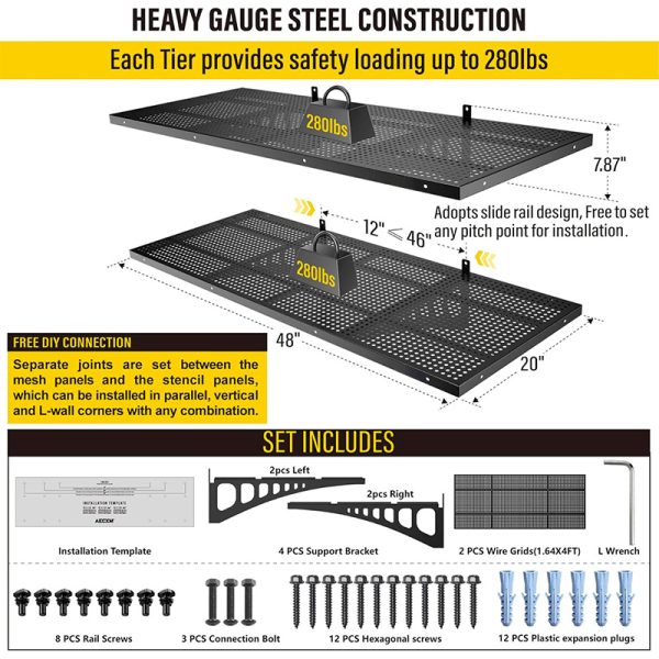 Single layer strong load-bearing adjustable wall shelves for warehouse