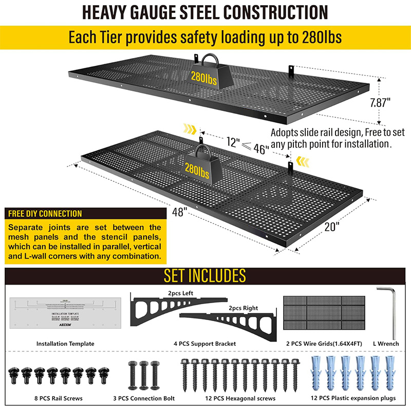 Single layer strong load-bearing adjustable wall shelves for warehouse