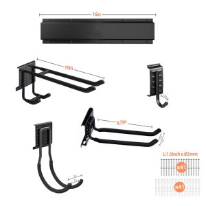 Wall-mounted tool storage rack, heavy-duty steel garden tool organizer shelf