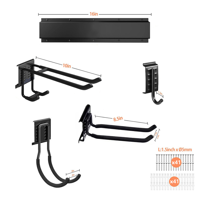 Wall-mounted tool storage rack, heavy-duty steel garden tool organizer shelf