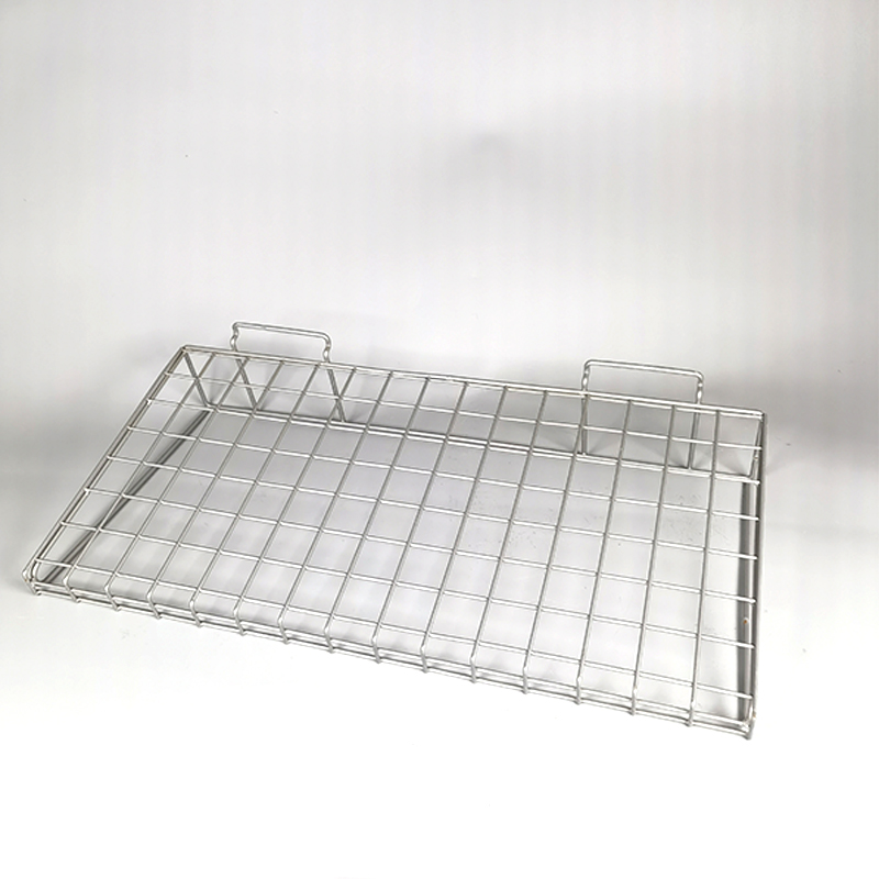 Metal wire mesh slatwall storage rack, home use hole plate storage shelf