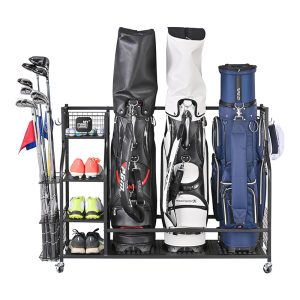 Tips for storing metal vertical golf club bags, shoes, and racks
