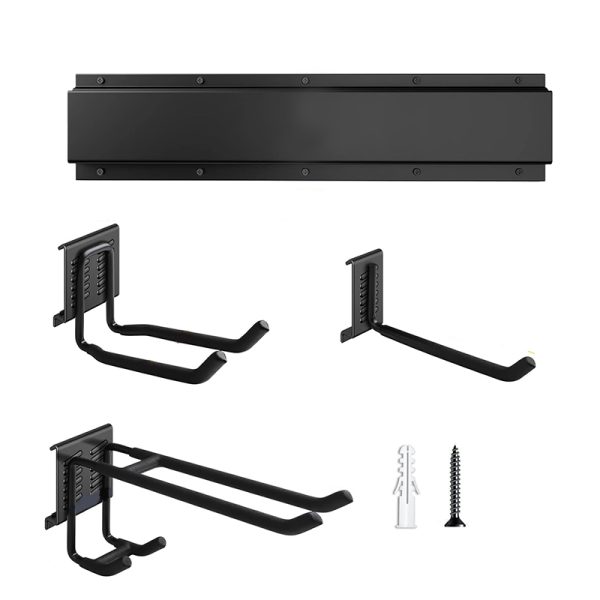 Wall-mounted garage tool organizer for garden tools, shovels, trimmers storage