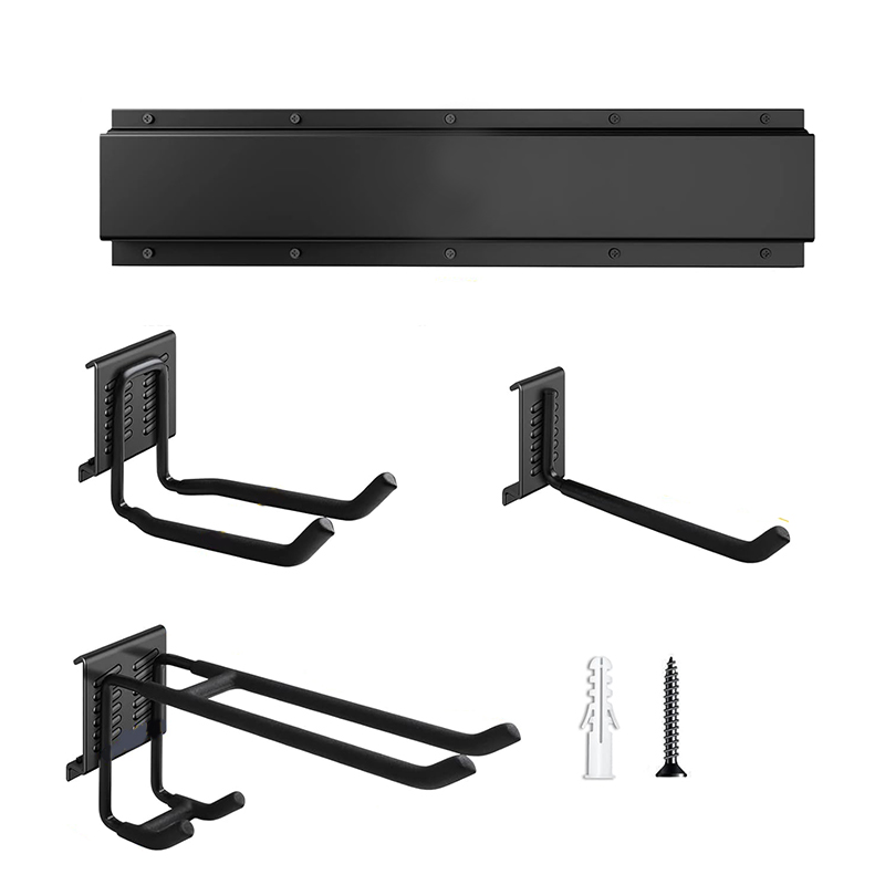 Wall-mounted garage tool organizer for garden tools, shovels, trimmers storage